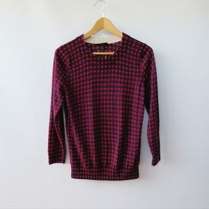 J. Crew Tippi Red Blue Houndstooth Merino Wool Sweater Size Medium